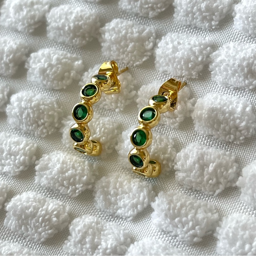 Green Quartz Gold Hoop earrings, Green Quartz Hoops earrings, Gold Hoops, Green